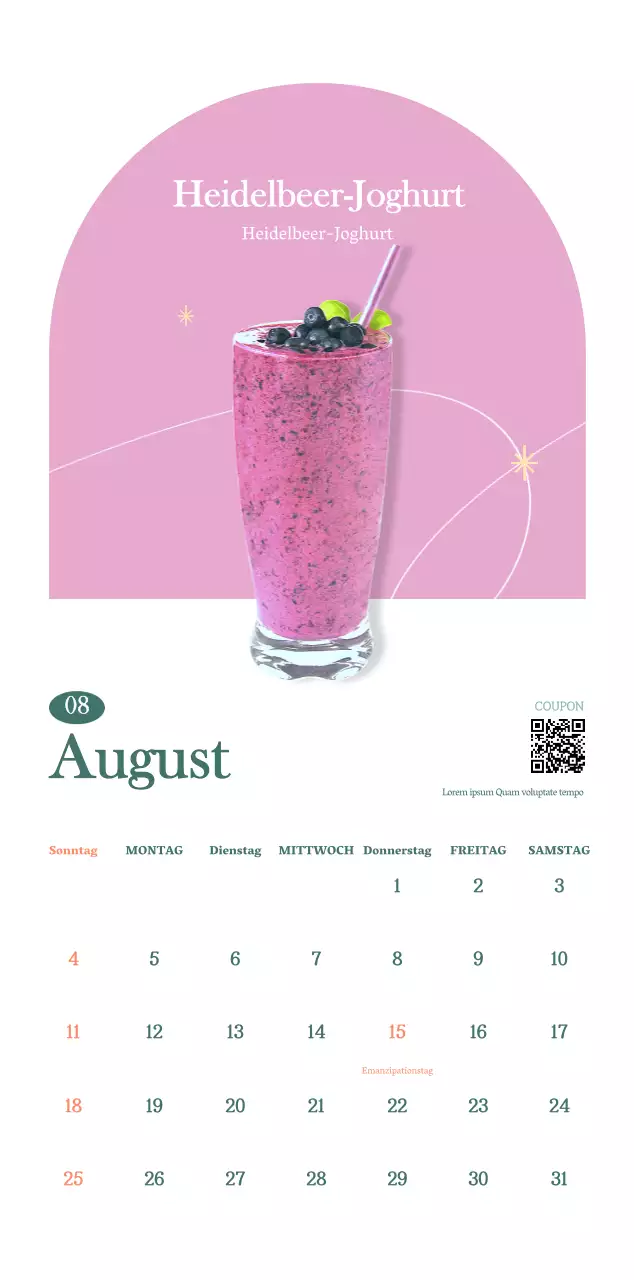 Cafe-Kalender mit Empfehlungen für das Getränk des Monats