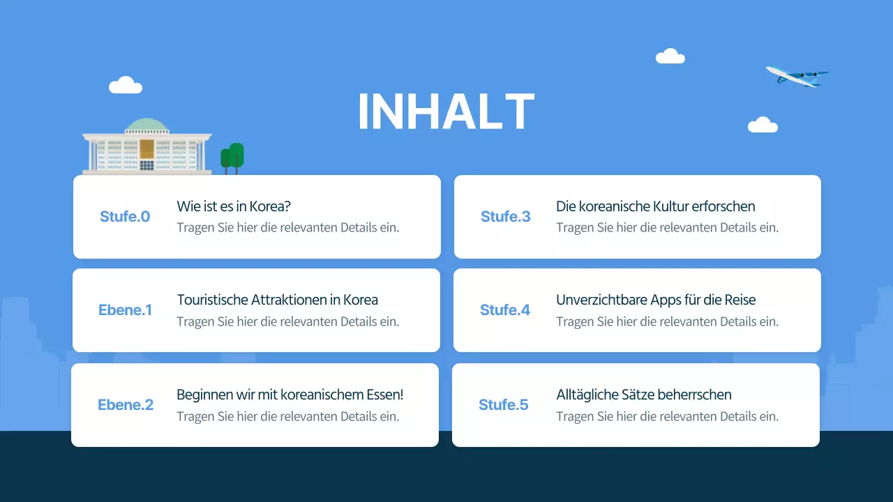Blau und marineblau illustrierter Reiseführer für Südkorea