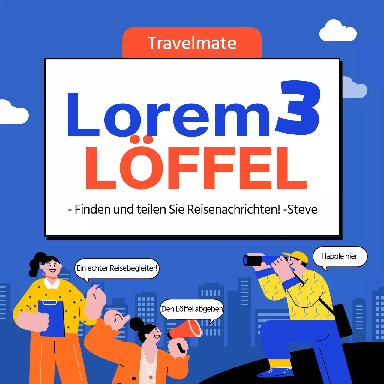 Blaue und orangefarbene Illustration von Gen MZ-Anhängern