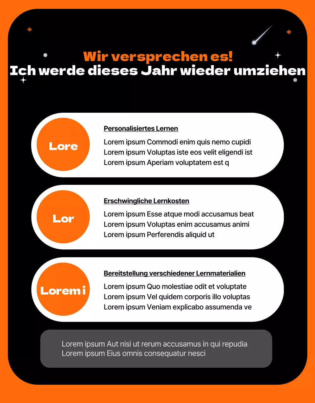 Ein Weltraumkonzept mit orangefarbenen Akzenten Einführung einer einzigartigen und lustigen Transferschule