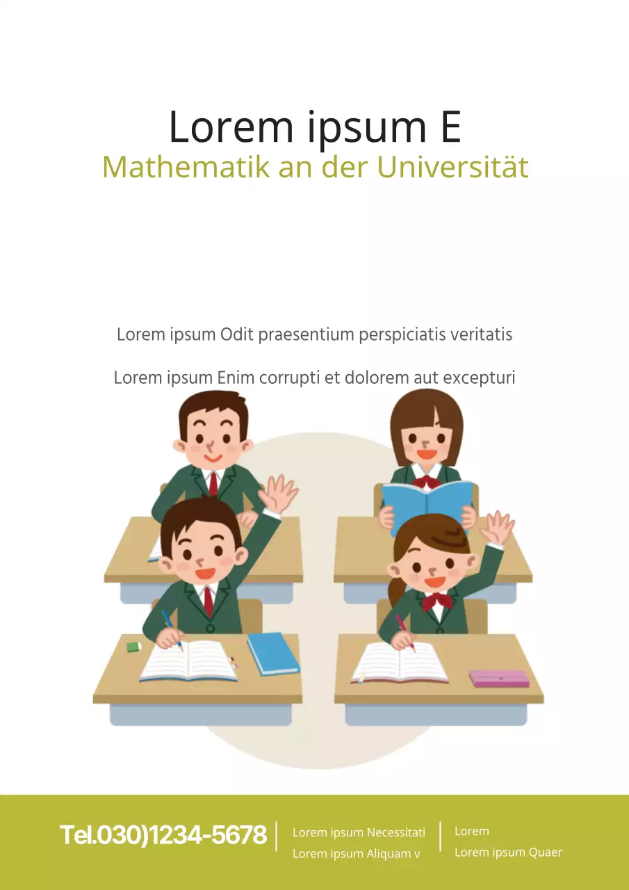 Nette Mathe-Schulwerbung mit grüner Schüler-Illustration