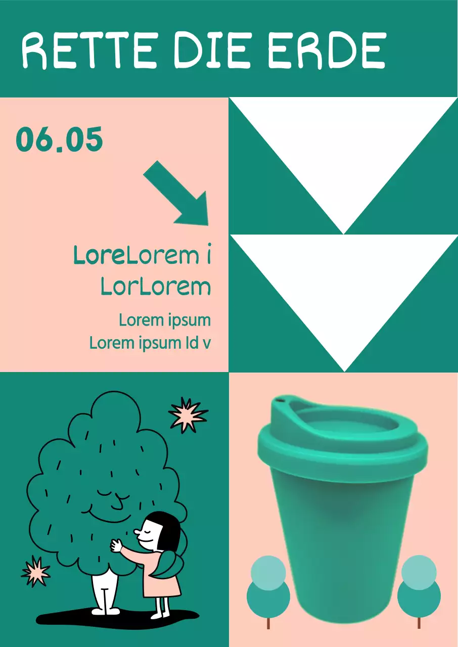 Tumblr-Event in Türkis und Hellrosa mit unterteilten Räumen