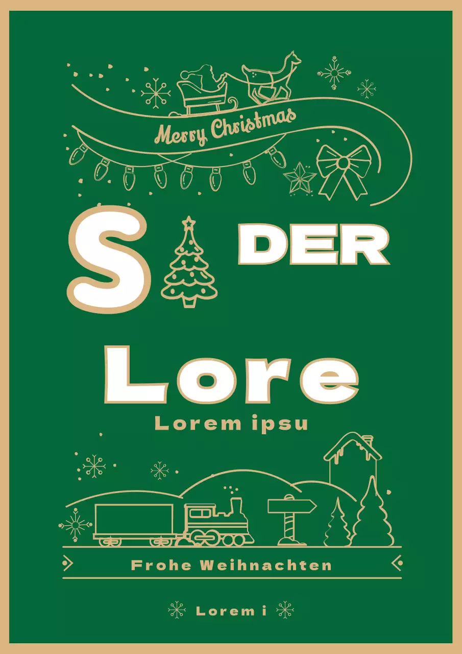 Illustrierter Weihnachtsverkaufsflyer mit grüner und goldener Dekoration