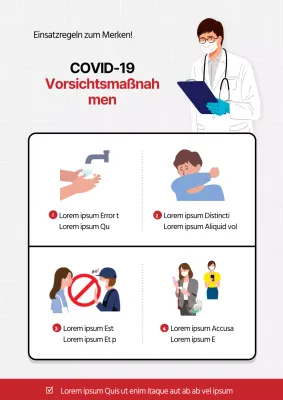 Ein sauberer, rot-weißer Leitfaden für COVID-19-Vorsorgemaßnahmen