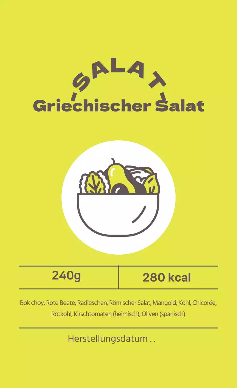 Illustriertes Salatetikett in Limonengrün