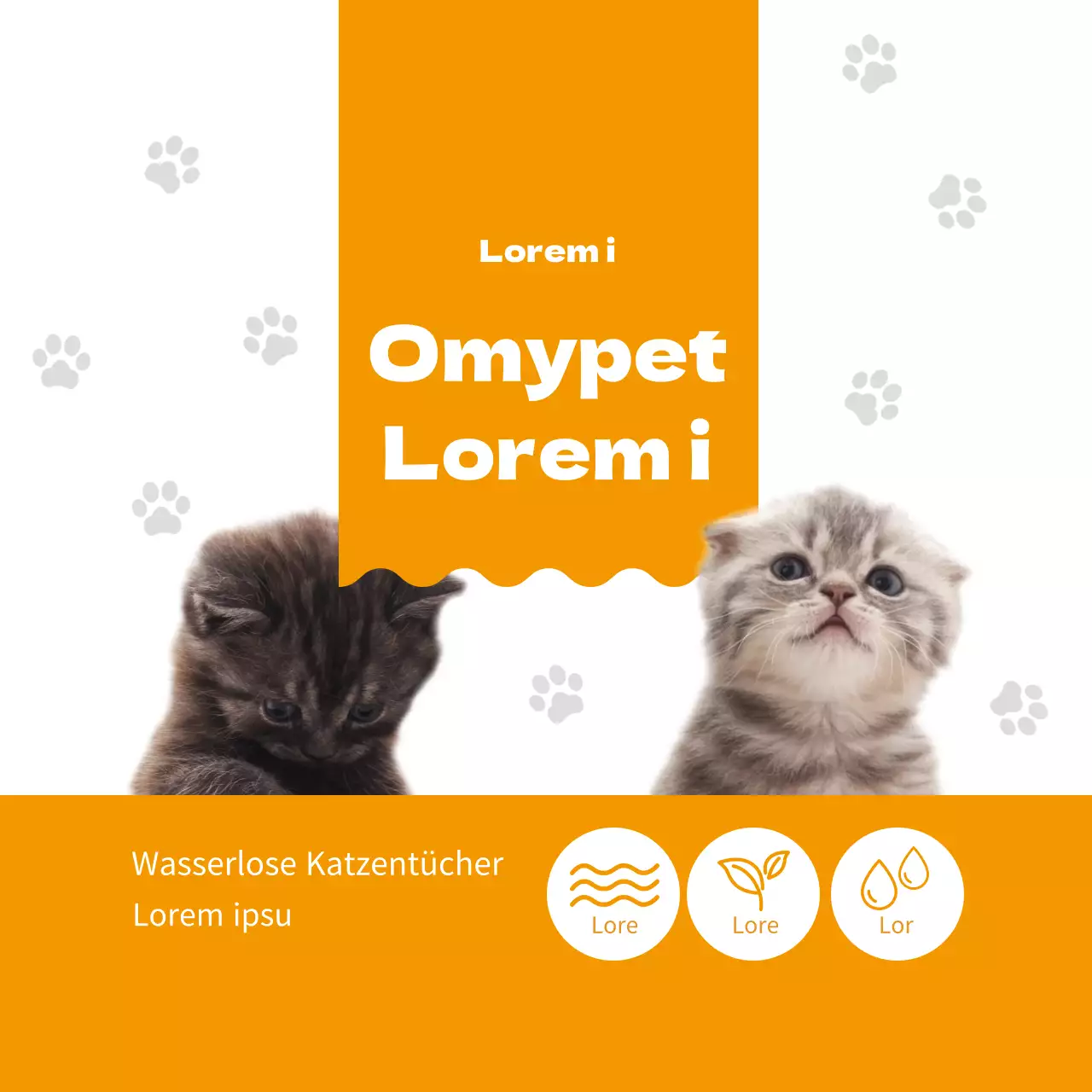 Orangefarbene niedliche Katzen-Tissue-Etiketten