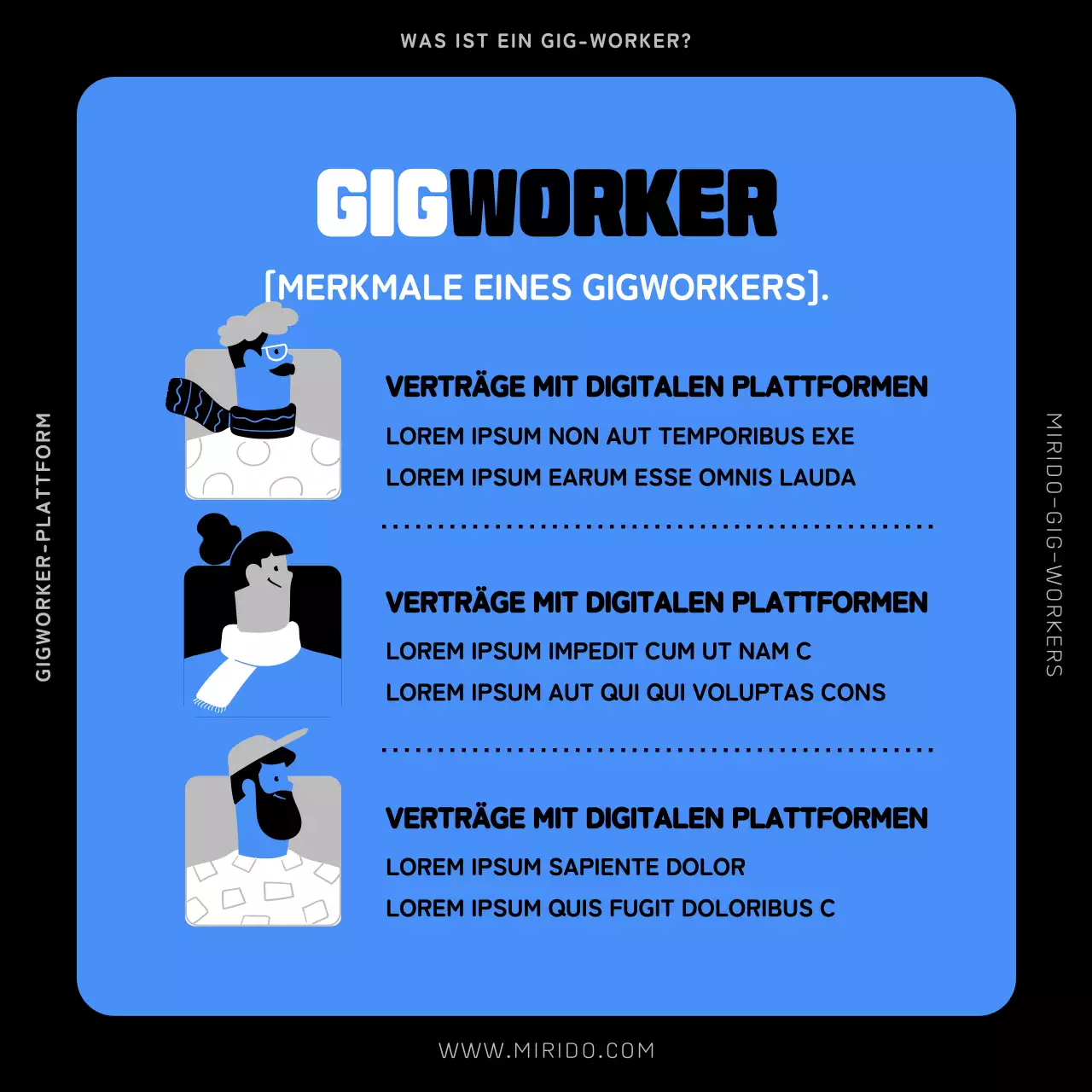 Blaue und schwarze Menschen Illustration Einführung in Gigworker