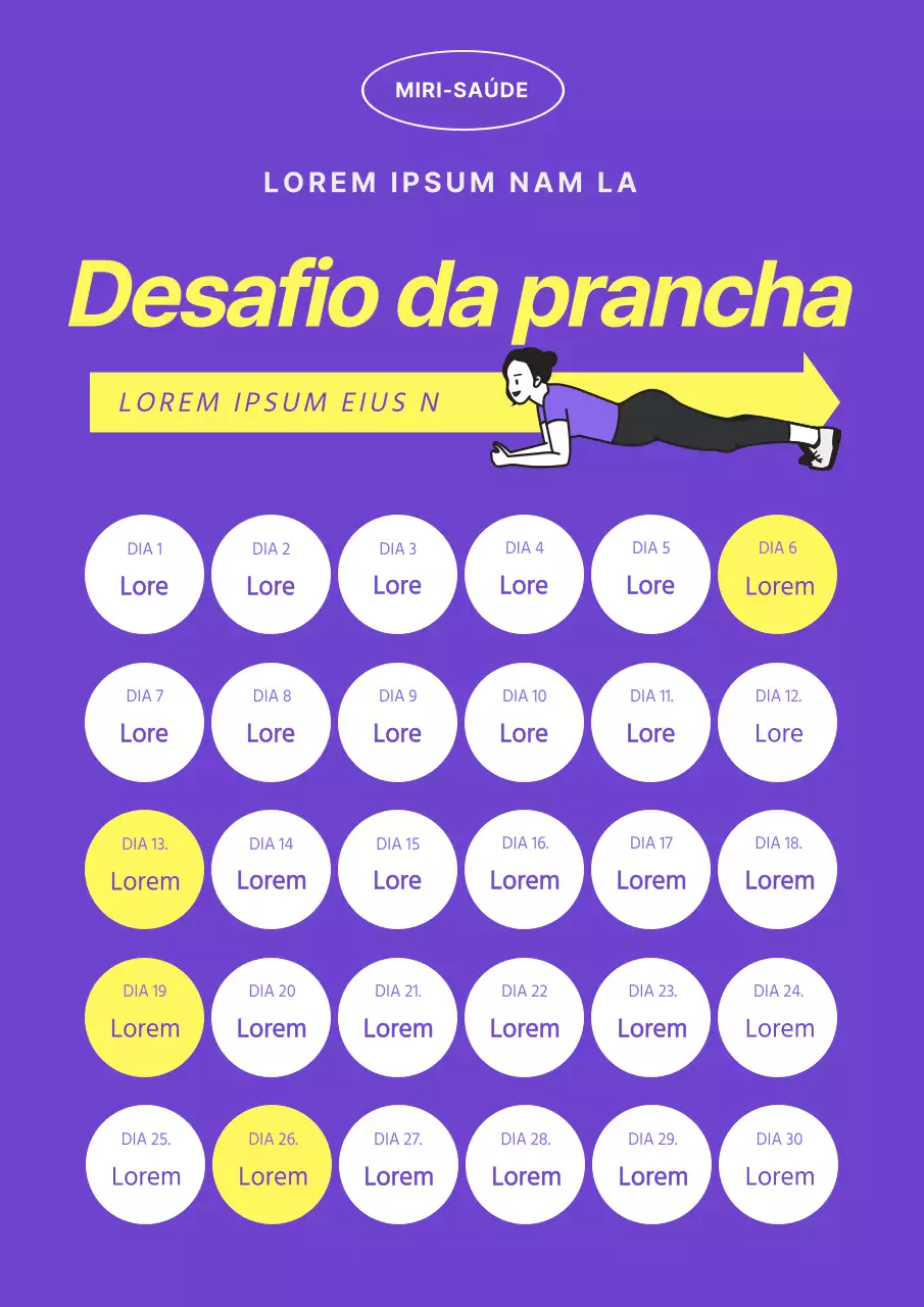 Prancha Um Mês de Rotina Desafio Web Vertical Poster em roxo e amarelo