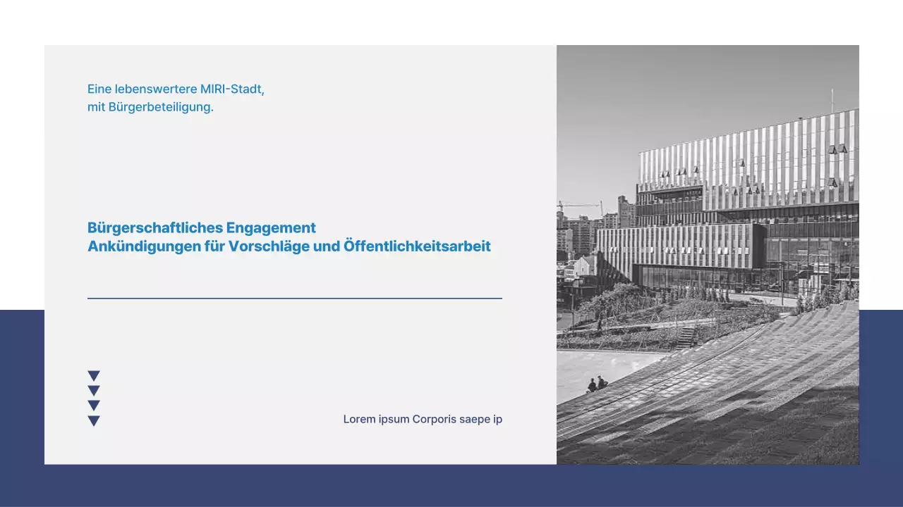 Ein einfacher, marineblauer und weißer Bericht über das Engagement der Gemeinschaft