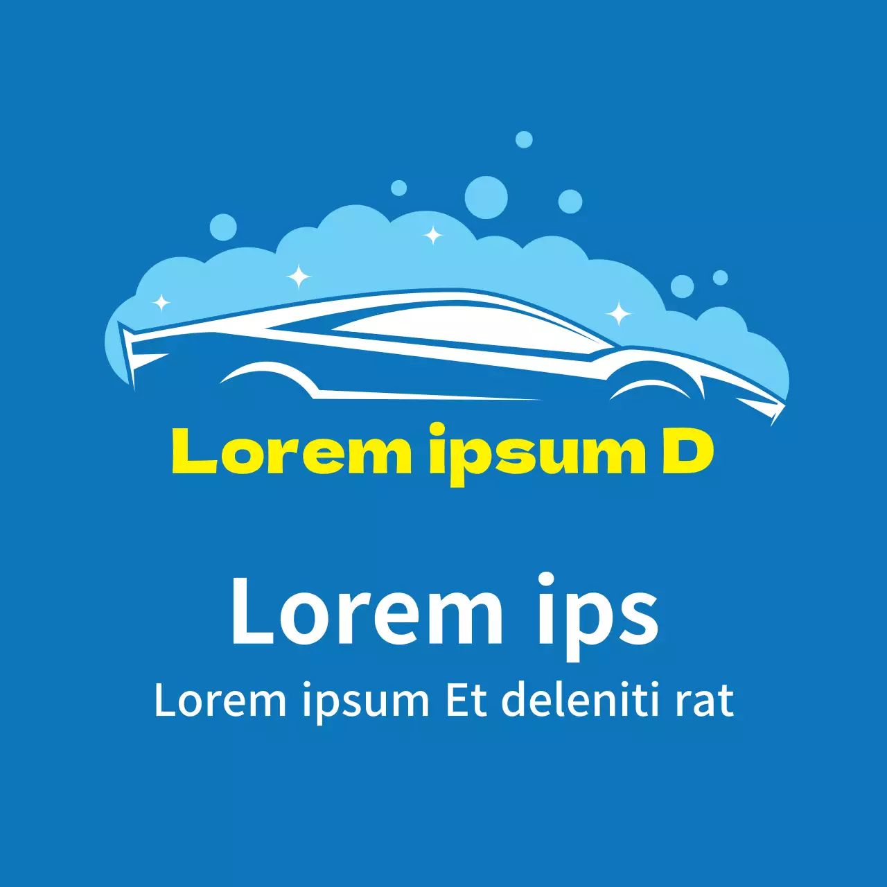 Blaue Illustration, die für eine saubere Autowäsche in einem Autocenter wirbt