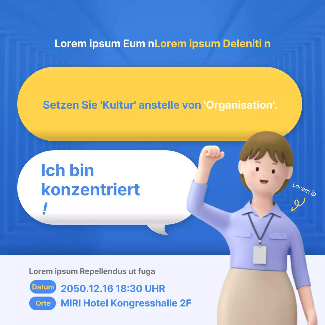 Blaue und gelbe 3D-Illustrationen zum Thema Organisationskultur