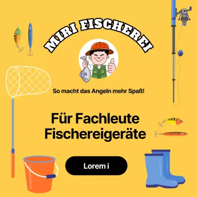Gelbe, niedliche Werbung für professionelle Angelausrüstung