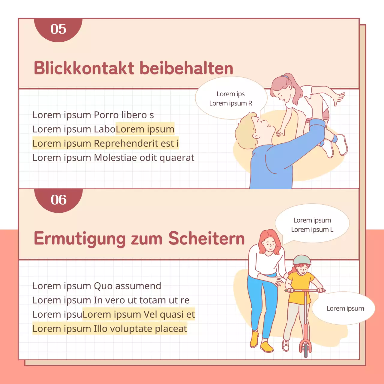 Illustrierte FamilienbroschüreKonzeptioneller Eltern-Kind-Dialog