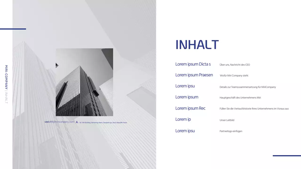 Ein einfaches Unternehmensprofil in Marineblau und Grau