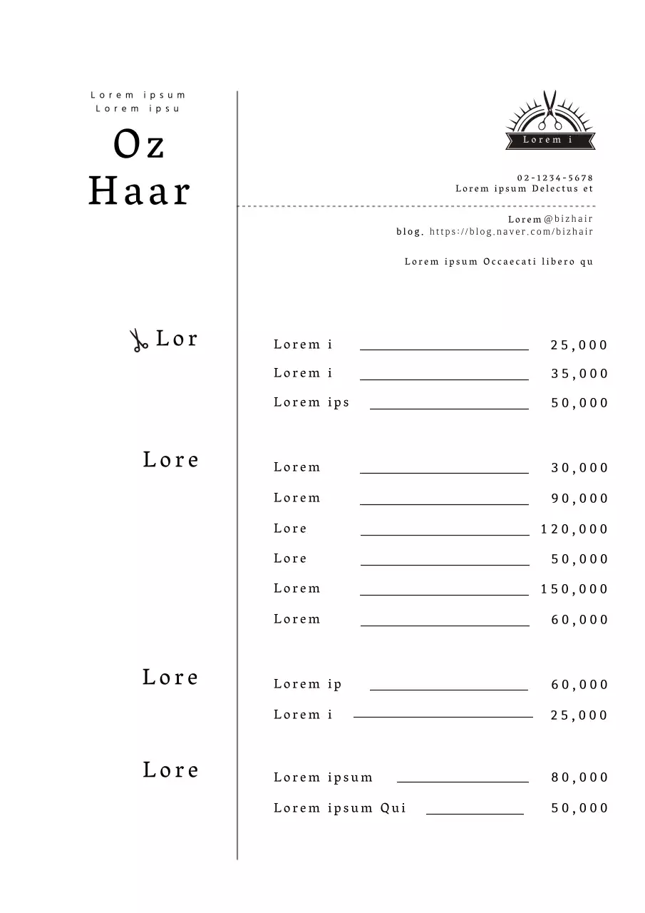 Saubere Friseurkarte mit schwarzer Beschriftung