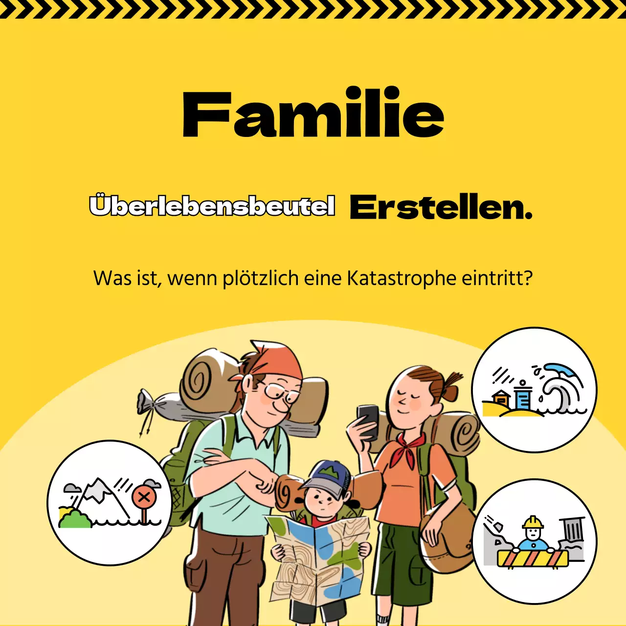 Hervorhebung von Abbildungen in Gelb Erstellen Sie die Überlebenstasche meiner Familie