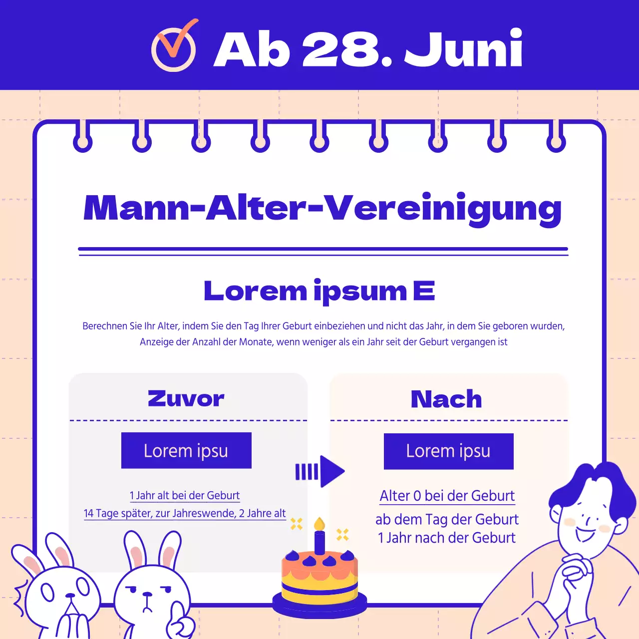 Einführung in die seit diesem Jahr geänderte Politik, die hübsch in blau und rosa gehalten ist