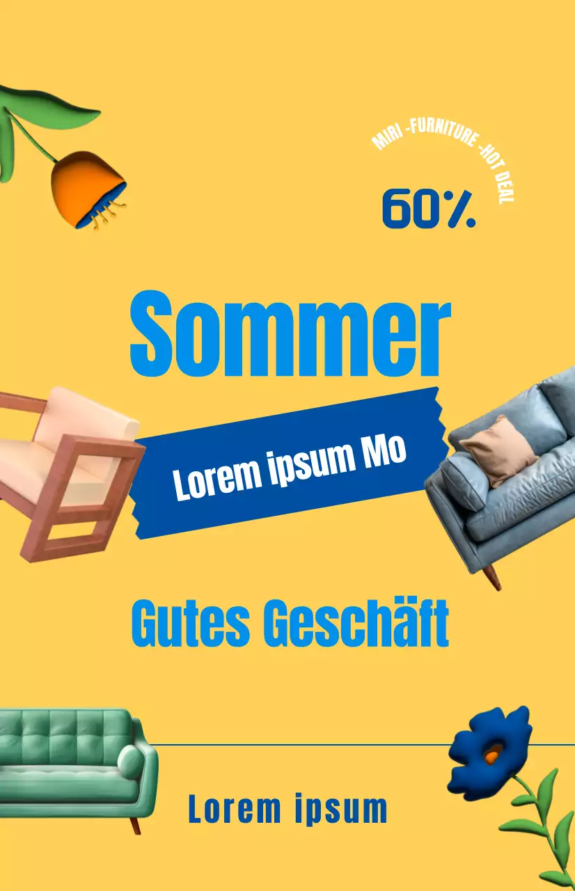 Werbung für einen Möbelverkauf mit gelbem Hintergrund