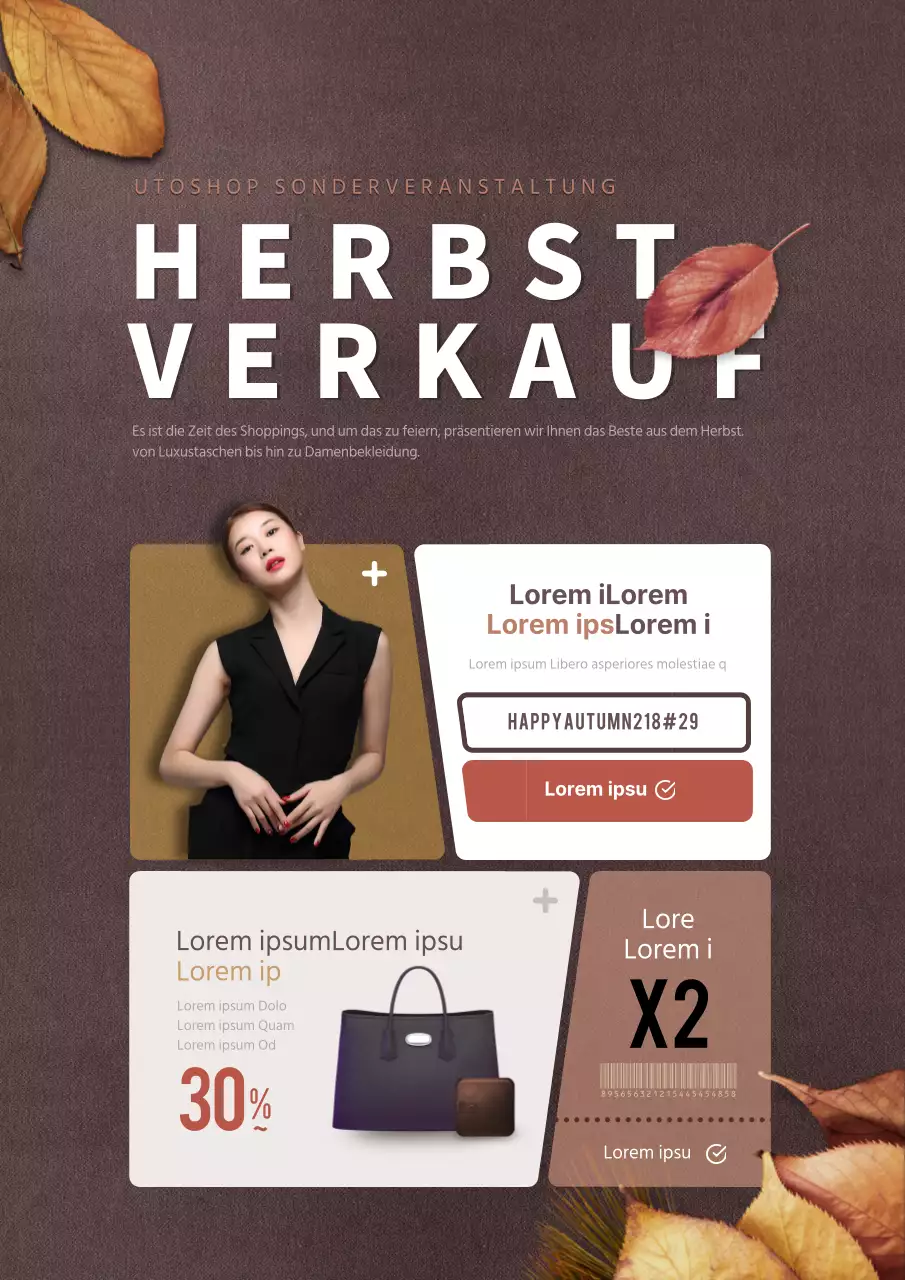 Werben Sie mit braunen, gefallenen Blättern für herbstliche Rabattgutscheinaktionen