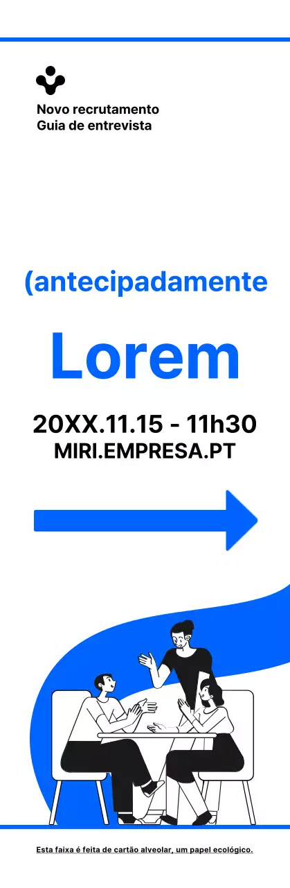 Ilustração simples em azul e preto com indicações para o local da entrevista de recrutamento