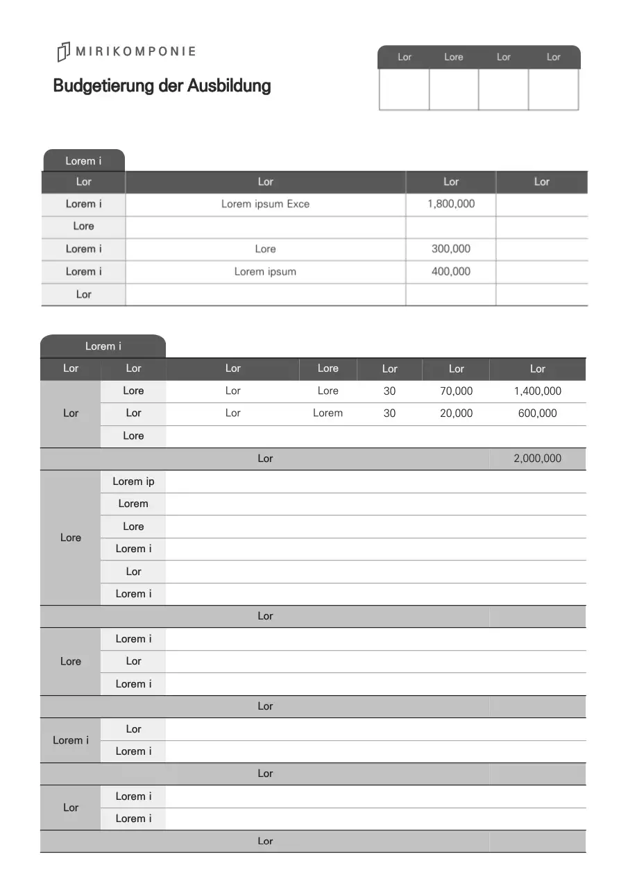 Ein sauberes, geschäftsmäßiges Budgetvorschlag-Dokument in Grautönen