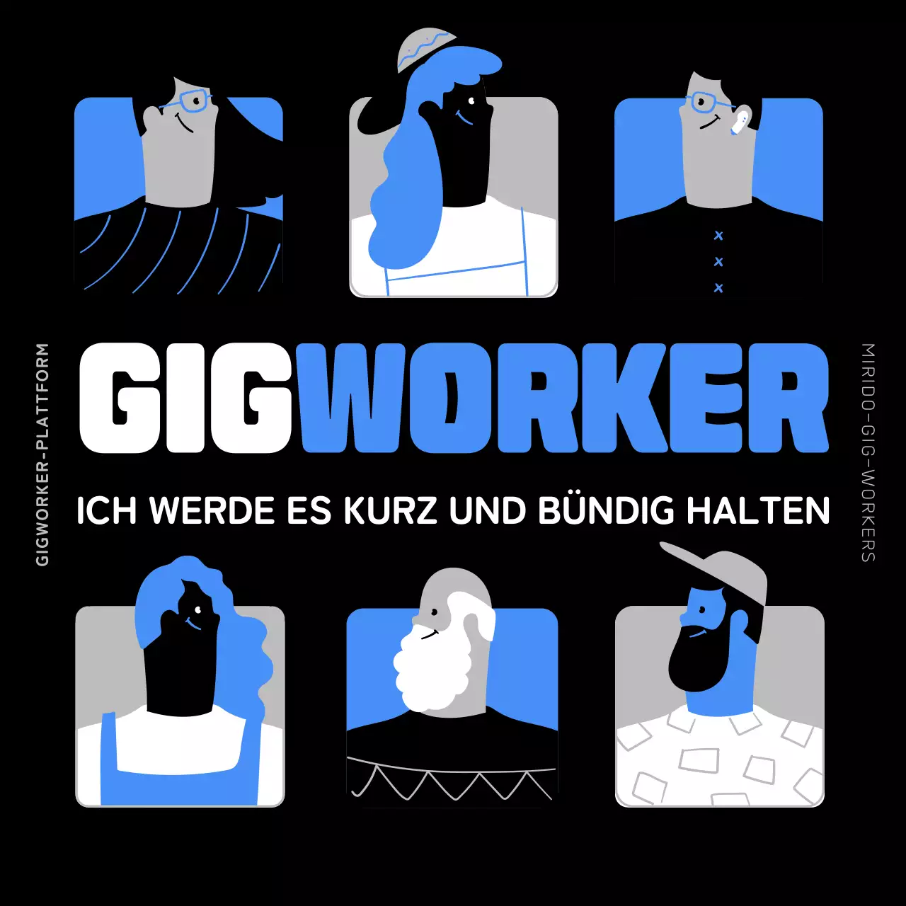 Blaue und schwarze Menschen Illustration Einführung in Gigworker