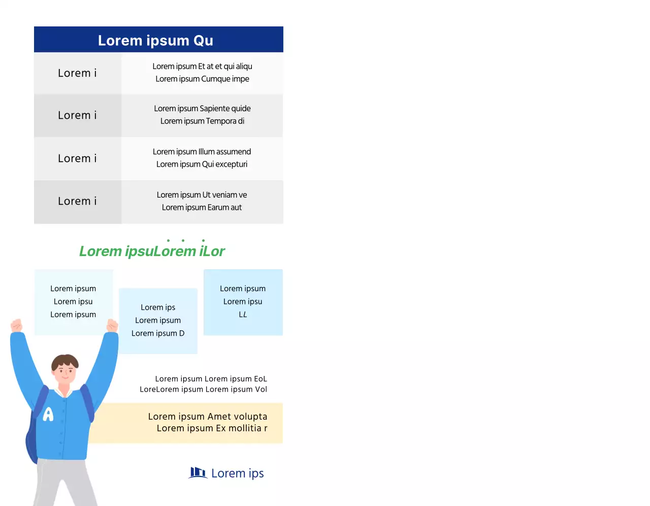 Eine einfache Werbekampagne für Universitätsfans mit marineblauem Text und Illustrationen.