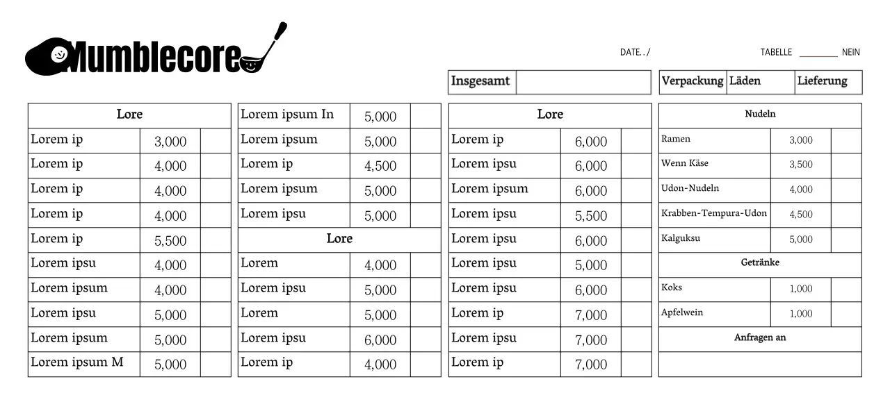 Einfaches, niedliches und stilvolles Bistro-Logo Bestellformular Vorlage
