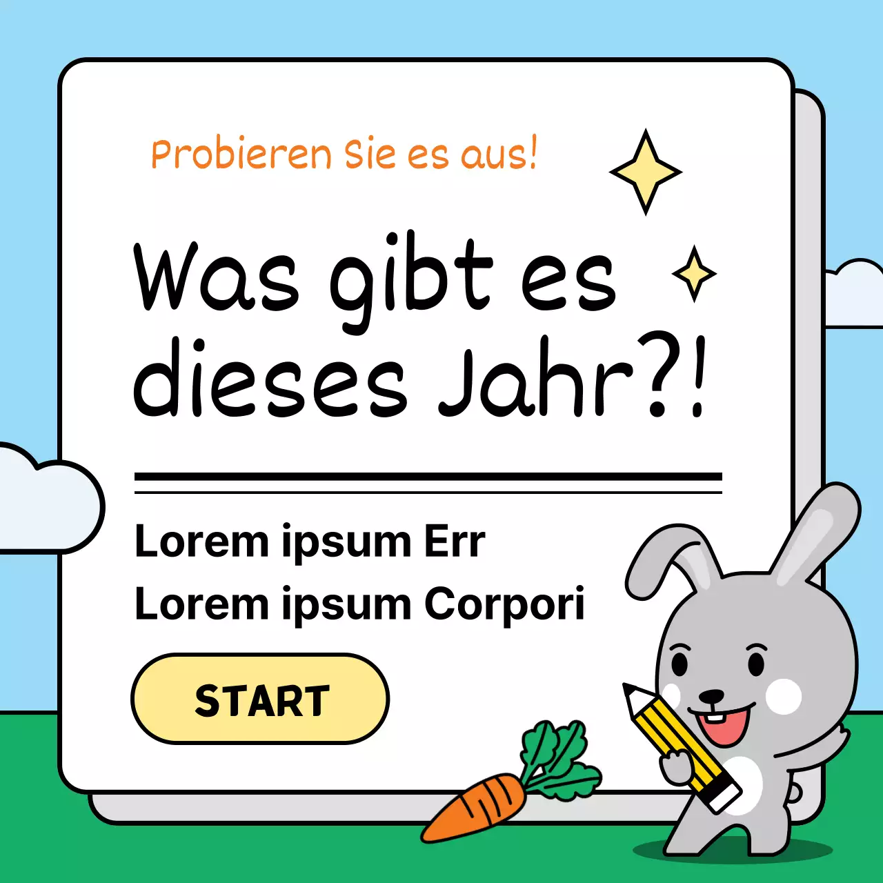 Ein niedliches Häschen in hellblauem und grünem Farbschema stellt die diesjährigen Änderungen der Politik vor