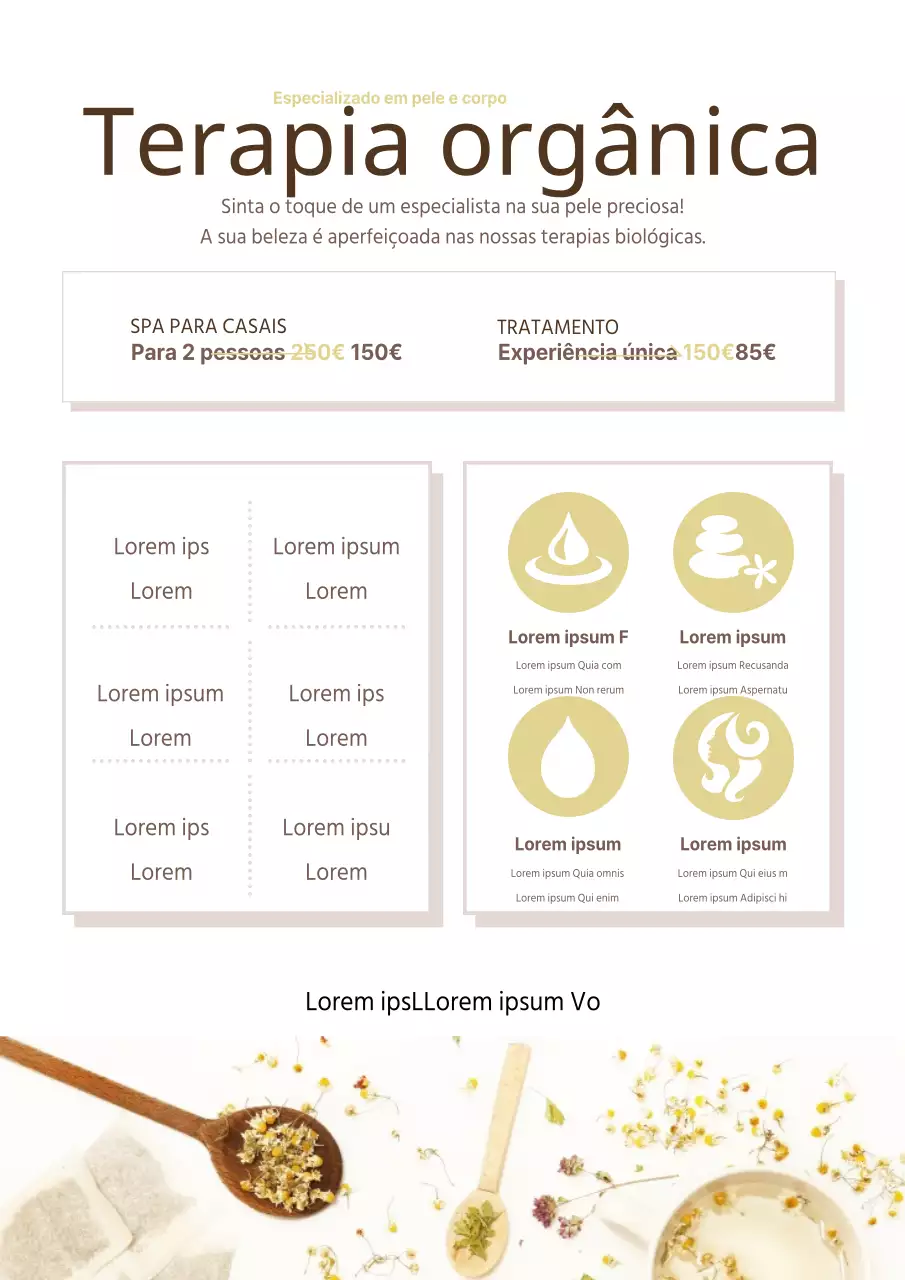 Promova um salão de massagens elegante com fotografias florais em castanho e marfim e um aspeto limpo