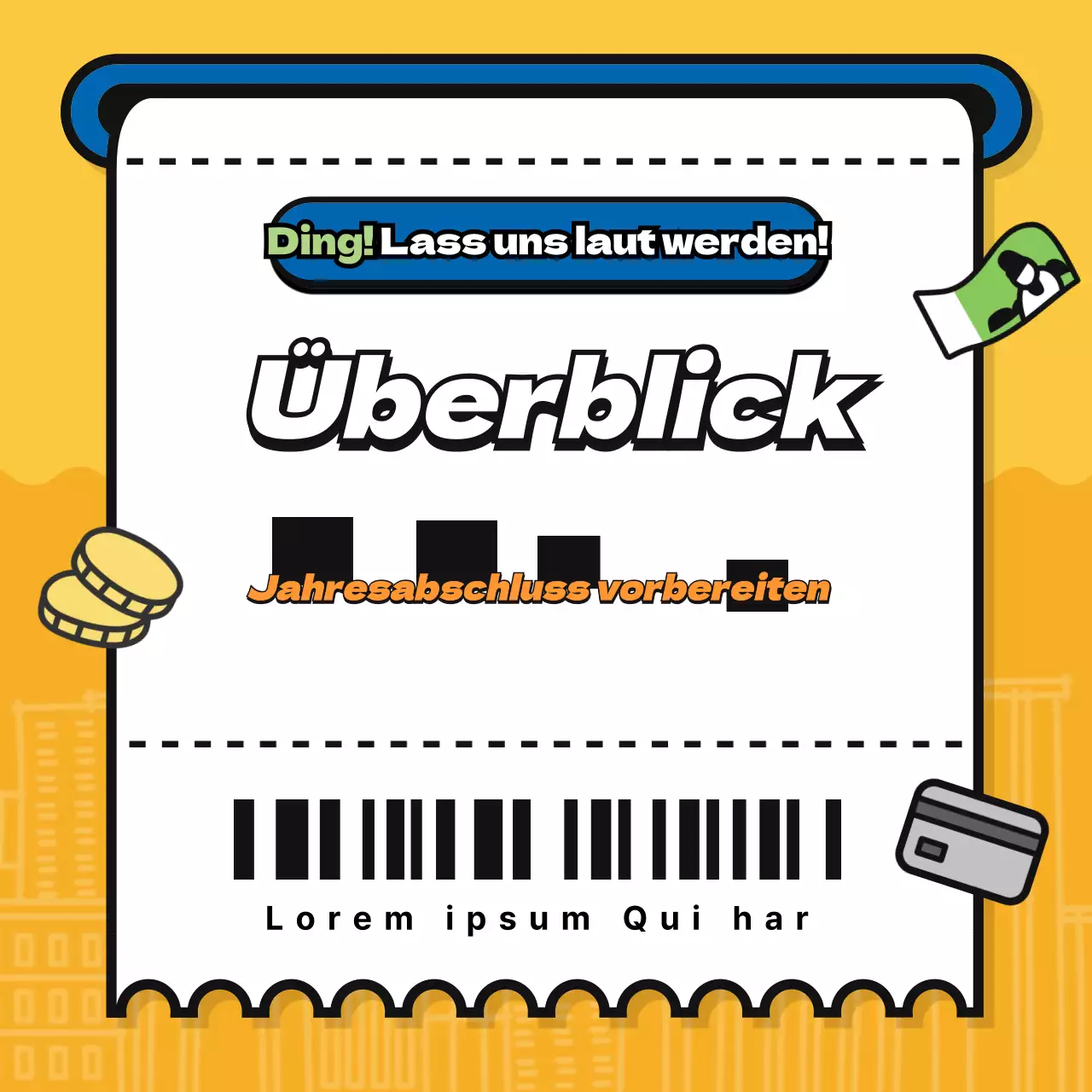 Quittungsähnlicher gelber Hintergrund Jahresendabrechnung cardnews