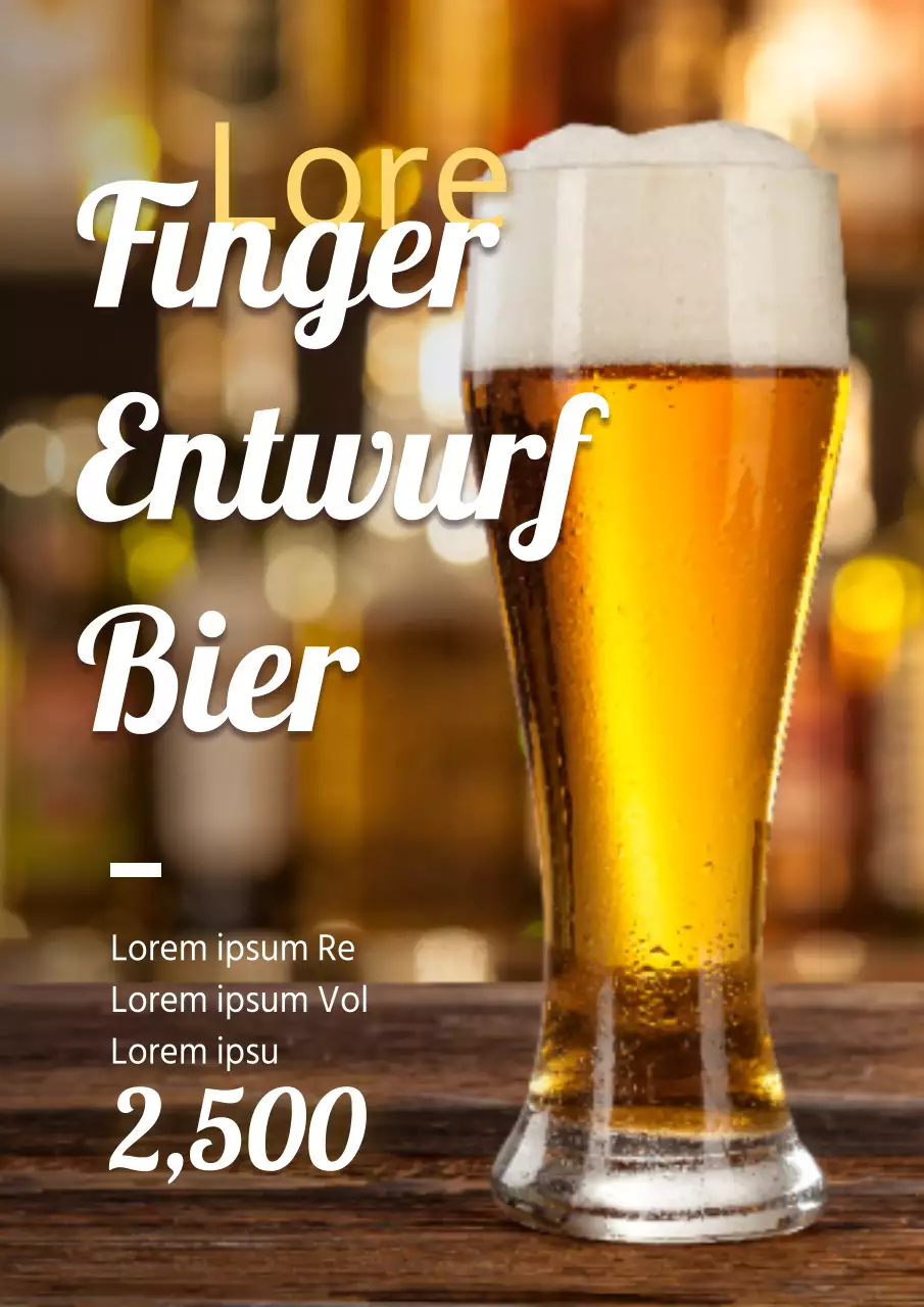Werbung für Kneipenbiere mit einem Foto eines Bieres in Gelb