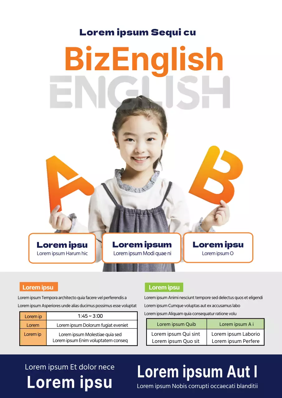 Marineblau-orangefarbenes Foto unterstreicht englische Sprachschulwerbung