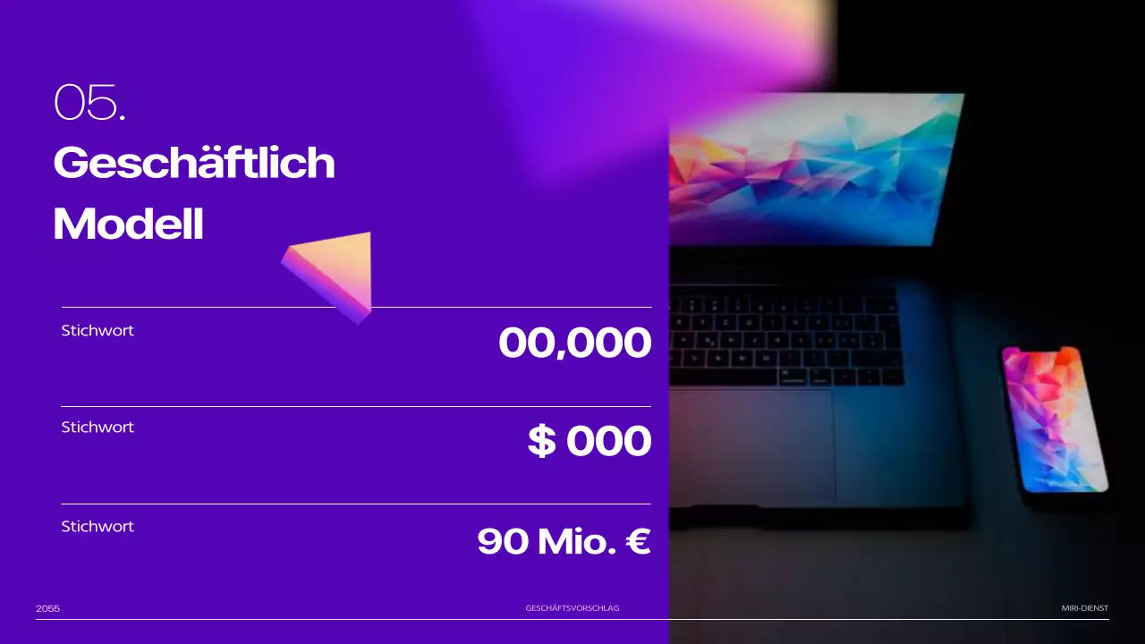 Pitchdeck aus lila 3D-Formverlaufsbildern