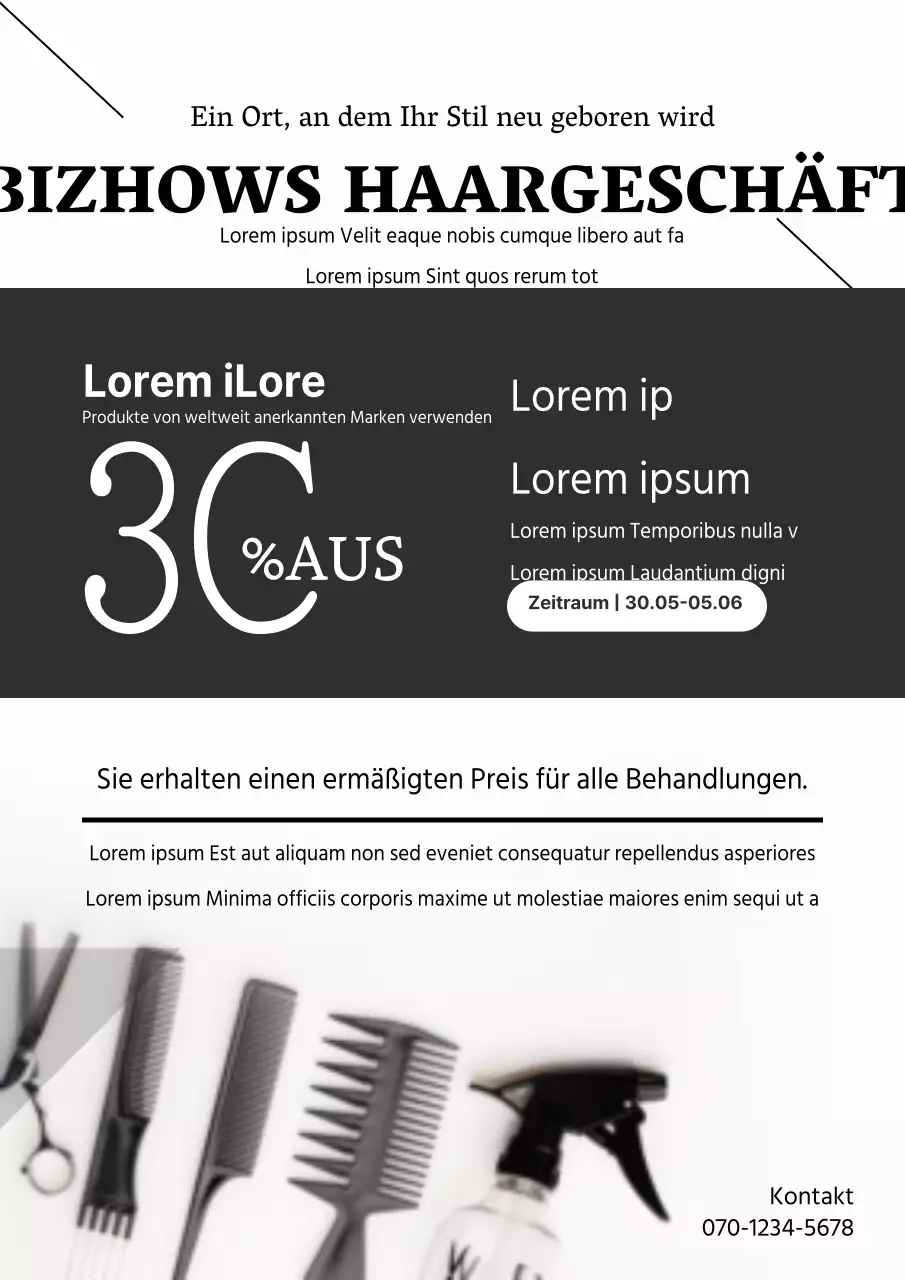 Moderner Friseursalon-Flyer in Schwarz und Weiß