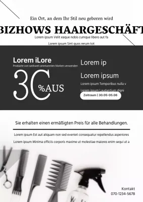 Moderner Friseursalon-Flyer in Schwarz und Weiß
