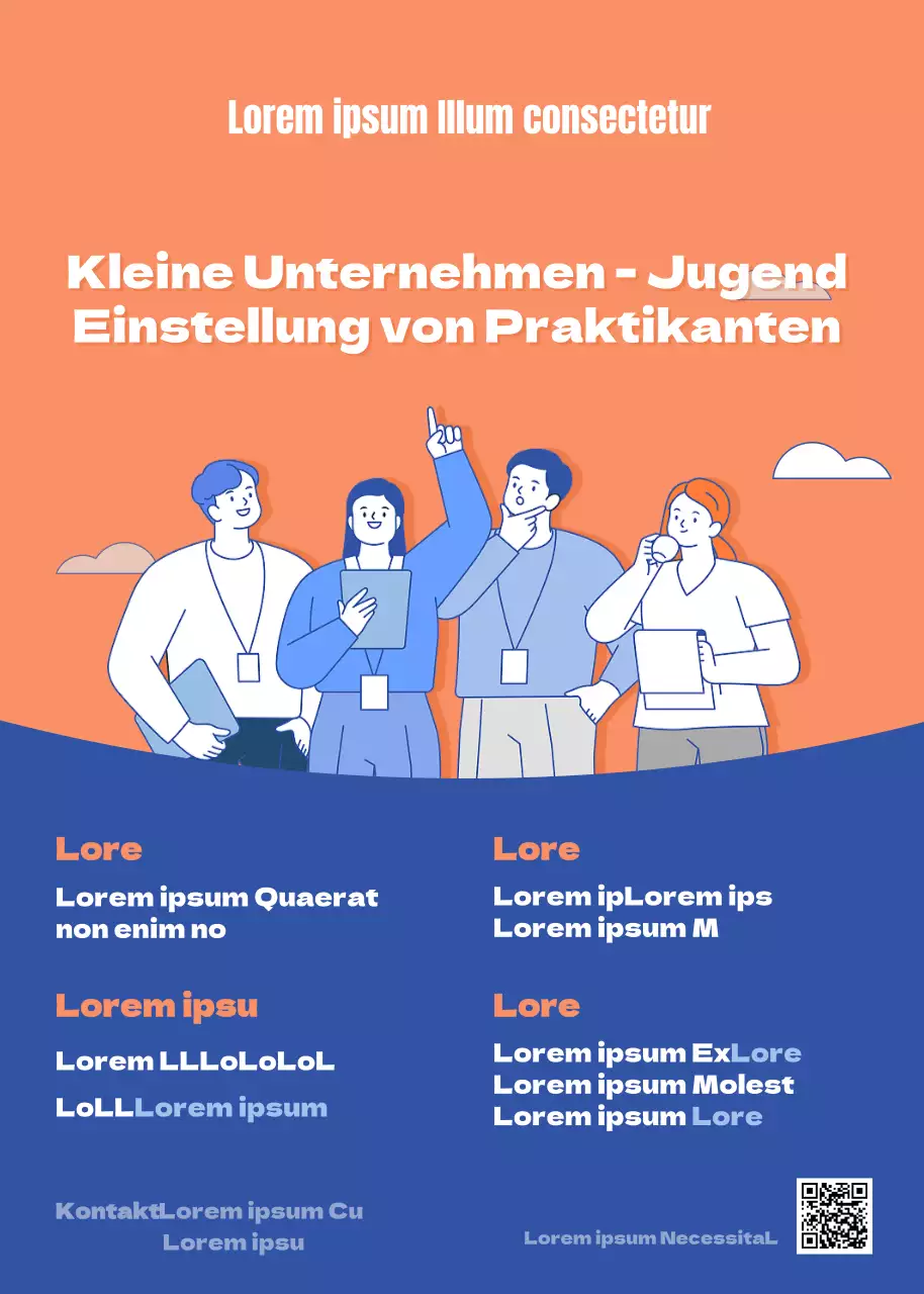 Rekrutierung zur Förderung eines orange-blauen Jugendillustrationskonzepts