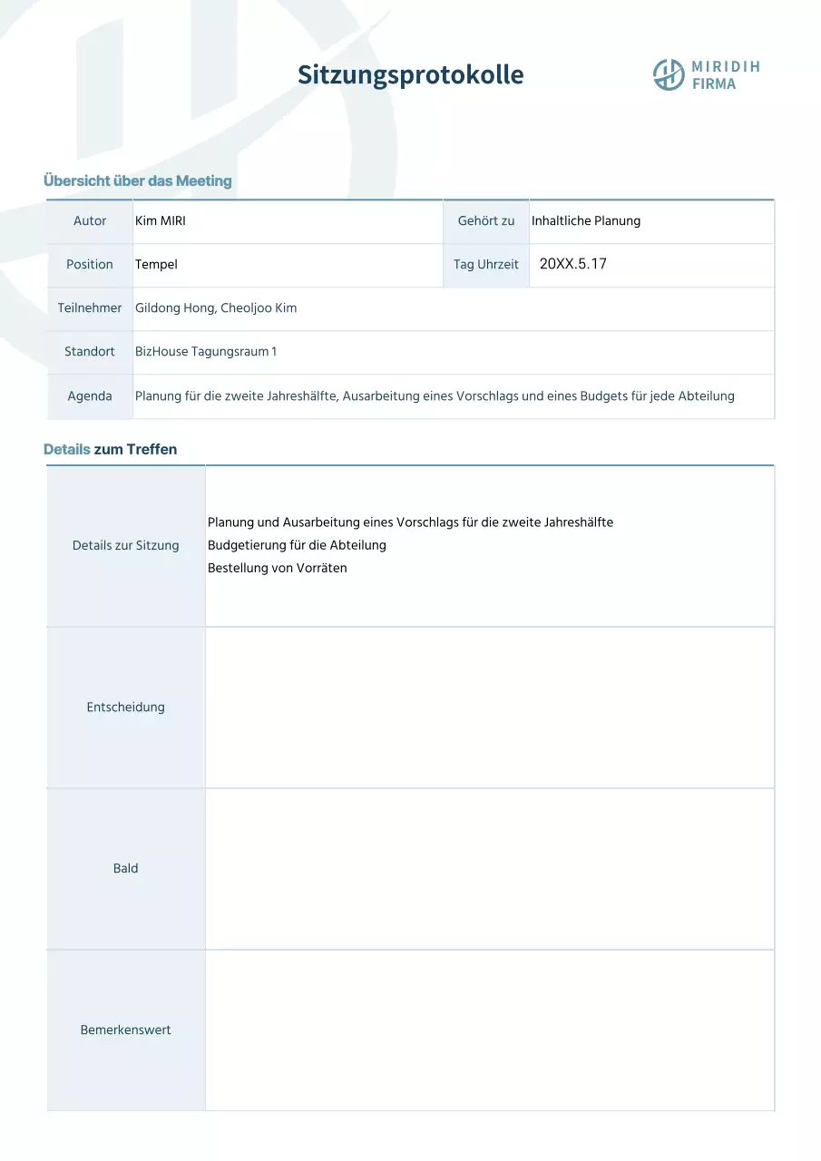 Einfache Sitzungsprotokolle im Corporate Business Format