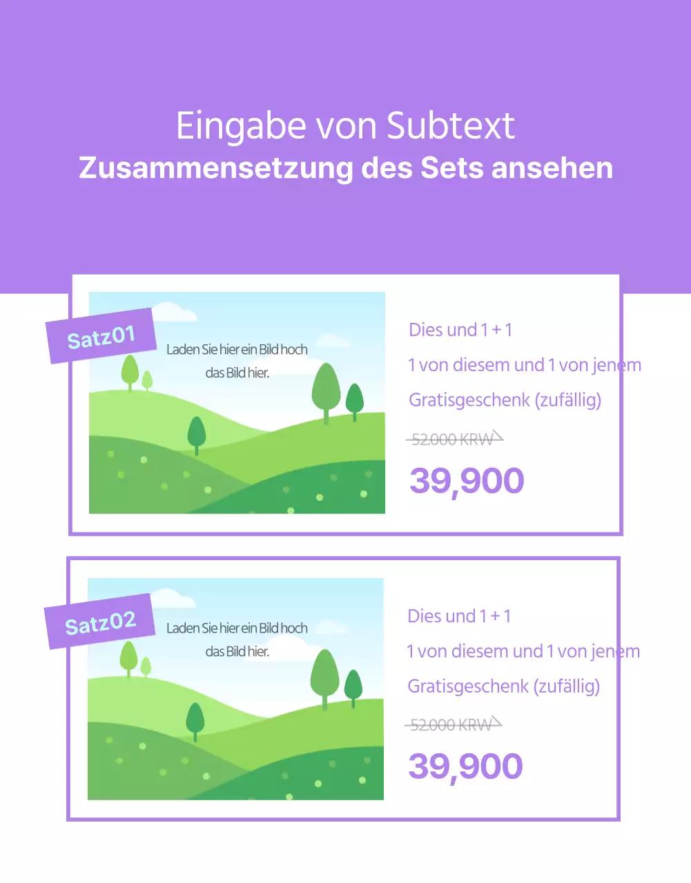 Grundlegendes Layout für den Verkauf von Produkten