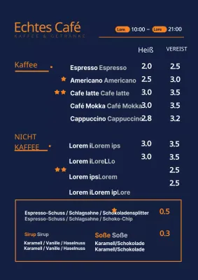 Marineblaue Café-Menütafel