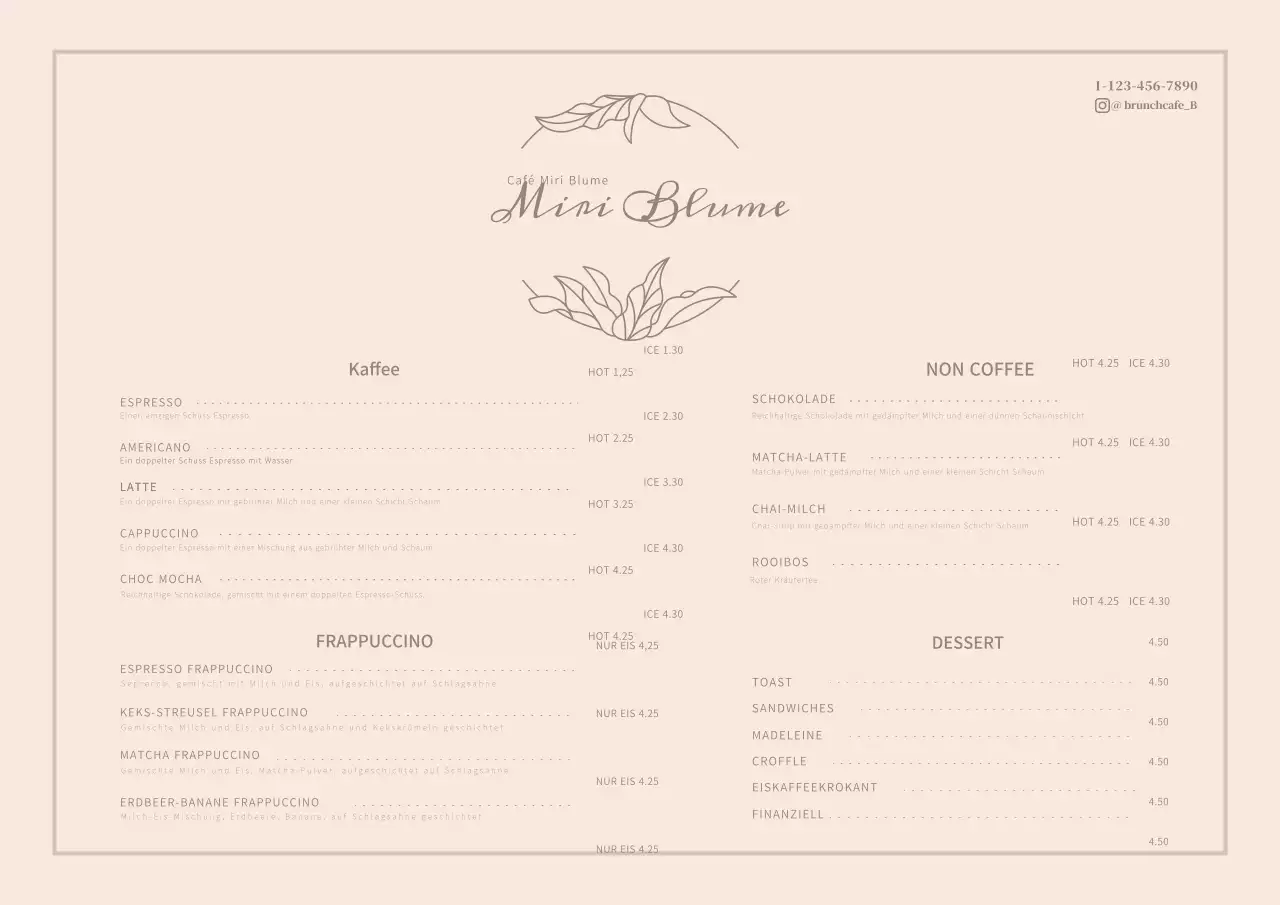 Rosa luxuriöse Blume Cafe Cafe Menü Poster