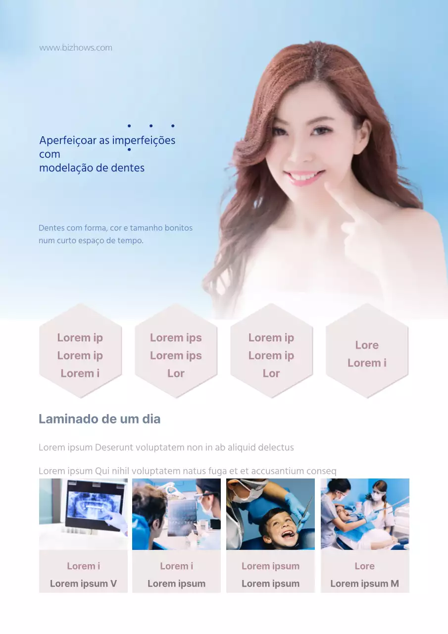 Promover a ortodontia com uma fotografia azul de uma mulher sorridente