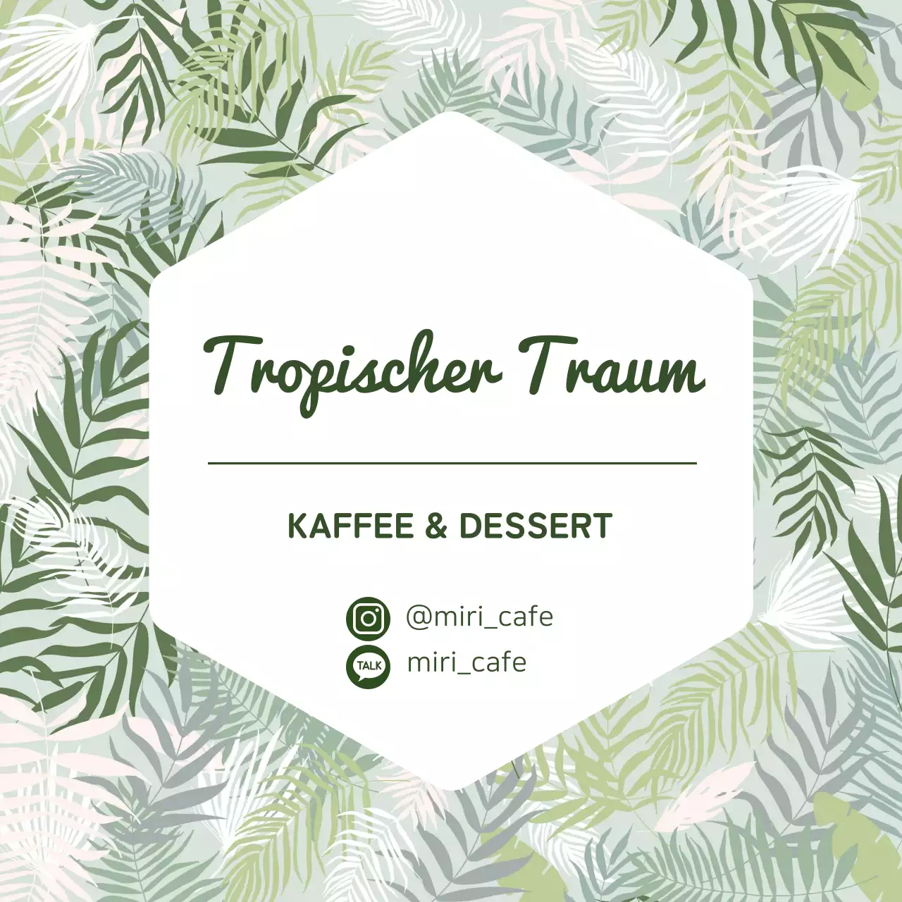 Grünes tropisches Muster Cafe Visitenkarte Werbeetikett