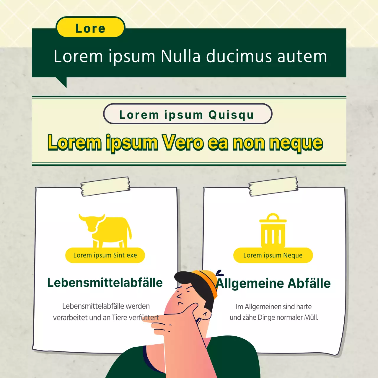 Gelb und grün illustrierte Tipps zur Lebensmittelverschwendung