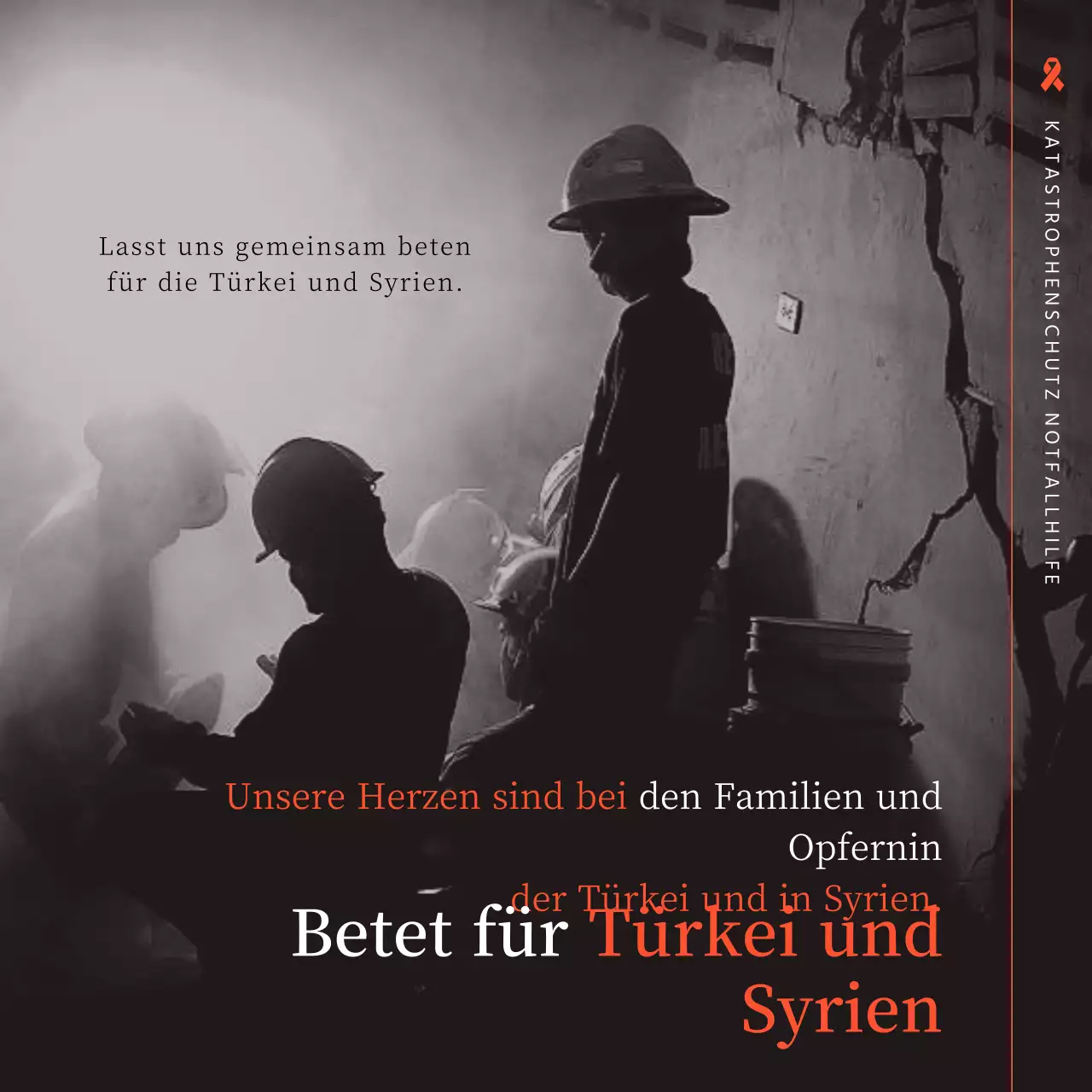 Einfaches Erdbebenkatastrophen-Denkmal in Orange und Schwarz-Weiß