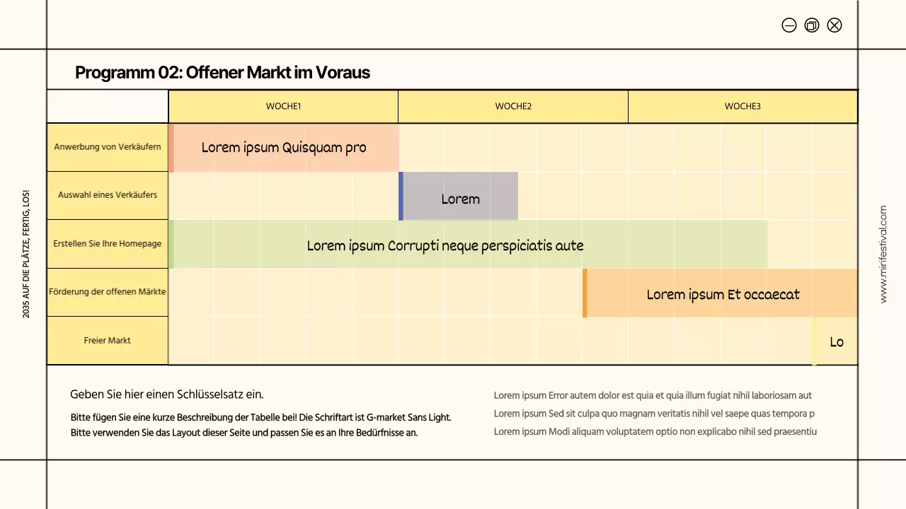 Elfenbeinfarbene und gelbe Rahmen markieren den Vorschlag für ein Universitätsfest