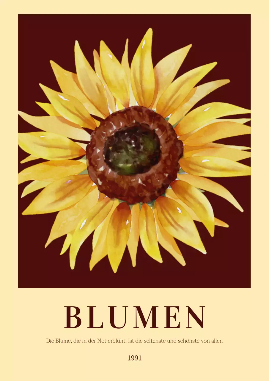 Vertikales Poster mit Sonnenblumenblüten in Gelb und Braun