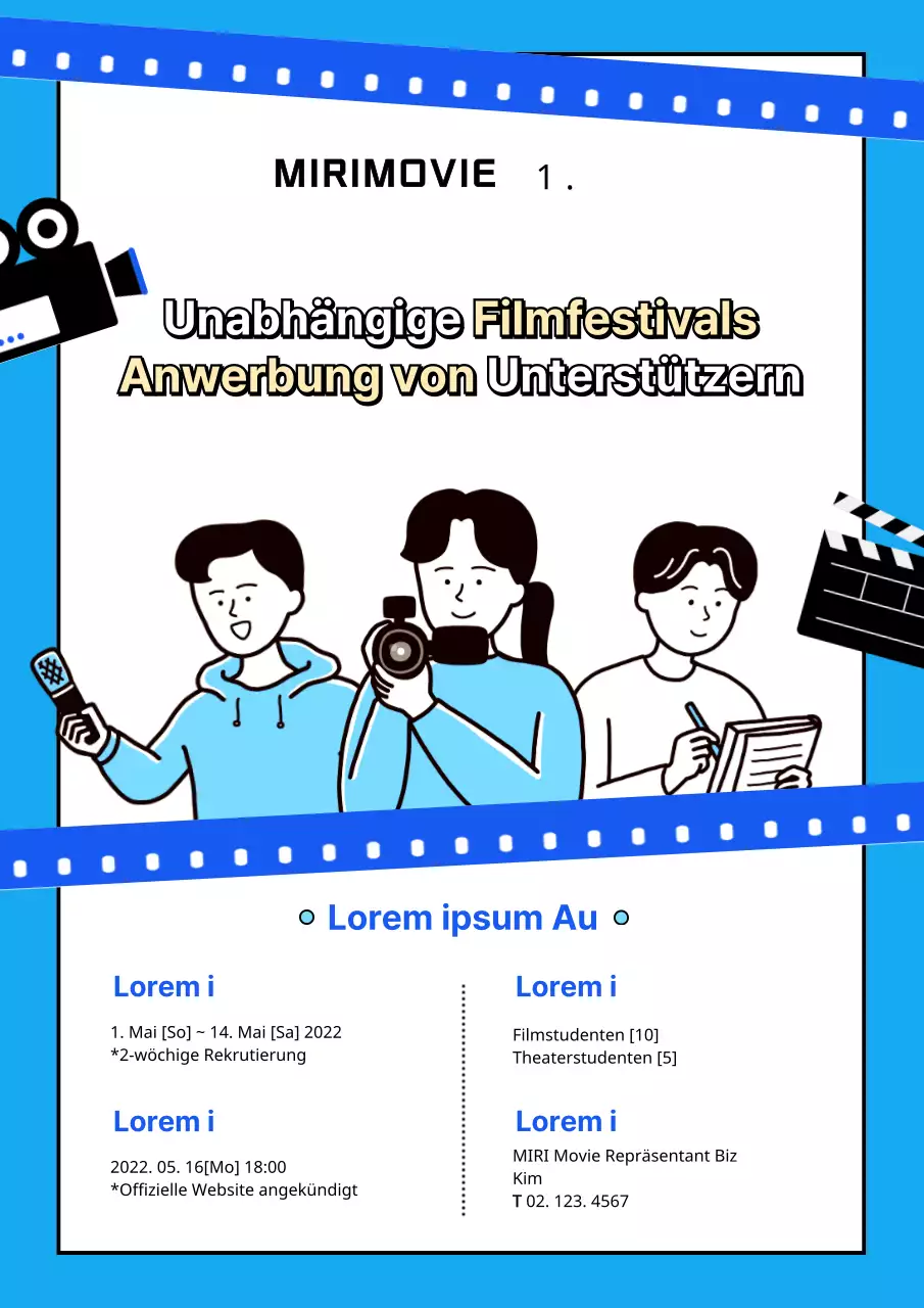 Webposter der Unterstützer des unabhängigen Filmfestivals in blau