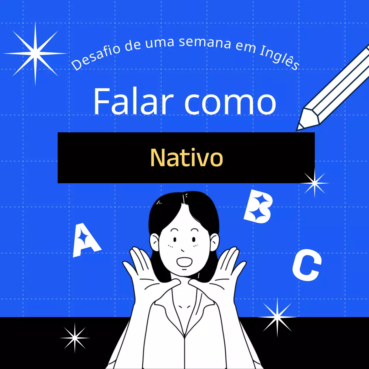 Desafio de aprendizagem da língua inglesa com um tema azul