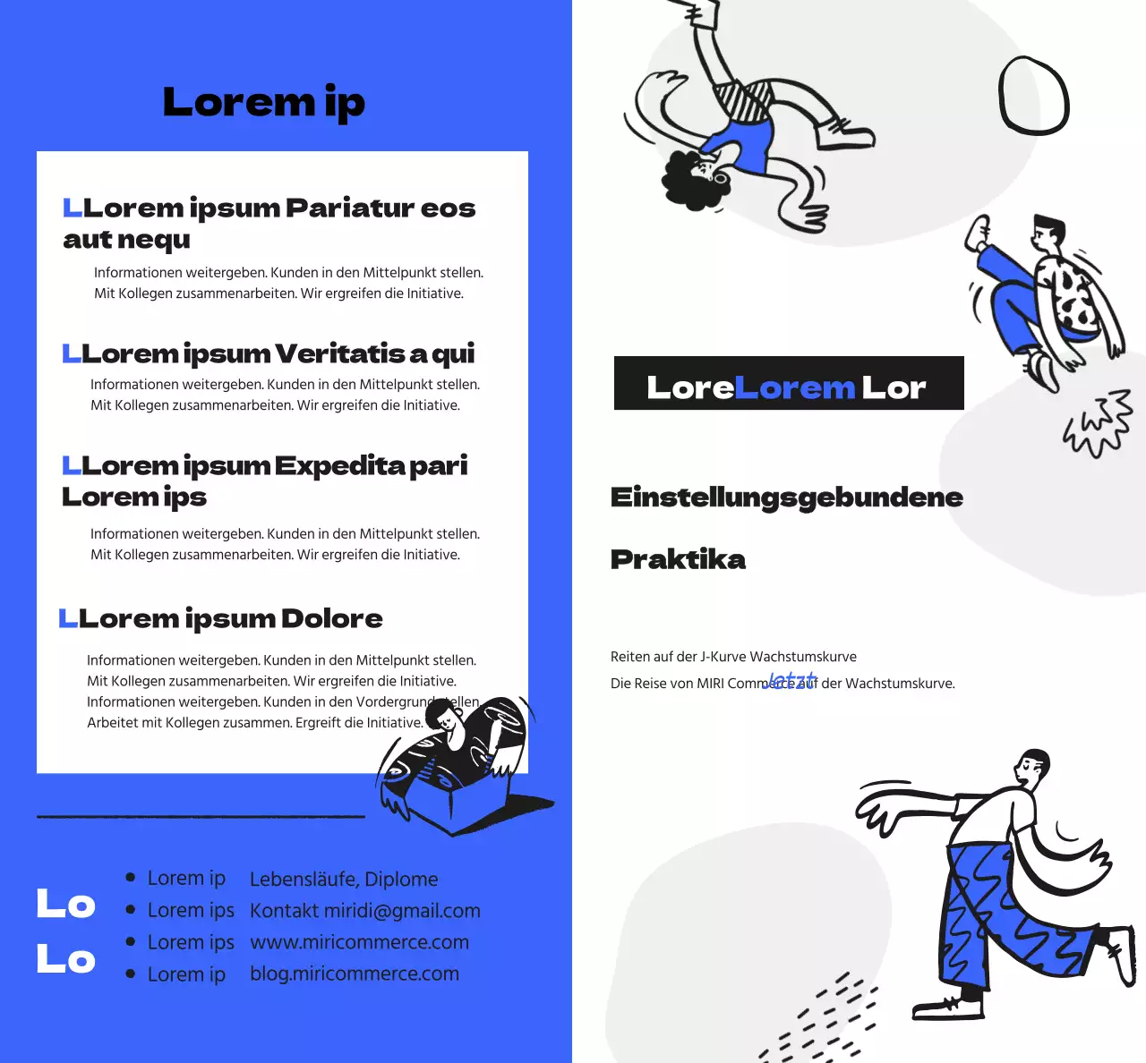 Ein Willkommenspaket zur Erinnerung an Ihr berufsbezogenes Praktikum mit einer blau-schwarzen menschlichen Illustration.